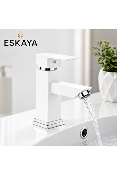 ESHOME Beyaz Kare lavabo bataryası Kare tip gövde Çift su girişli Aç kapa Pri...