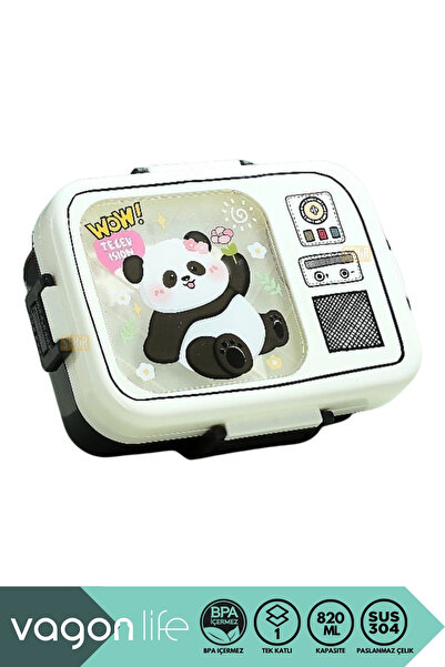 Vagonlife Bento 820ml Lunchbox Sevimli Dostlar Tek Katlı 3 Bölmeli Paslanmaz ...