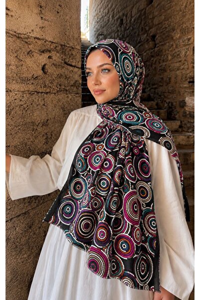Axesoire 15057 Halka Desenli Siyah Şal
