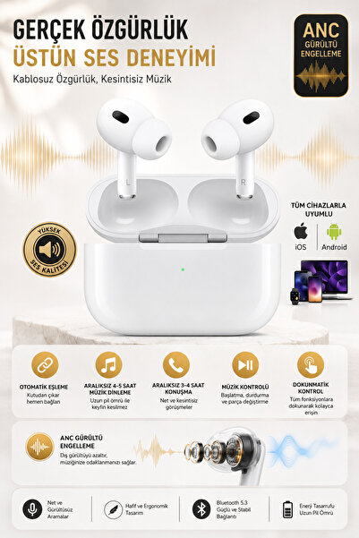 kawigo Air Pro 2 ANC Destekli Bluetooth Kulaklık Tüm Cihazlarla Uyumlu Blueto...