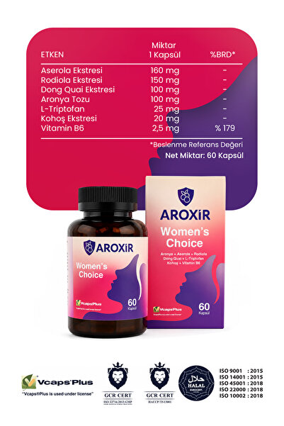 Aroxir Women's Choice Kadın Sağlığı Aronya, Aserola, Rodiola, Dong Quai, L-Triptofan, Kohoş