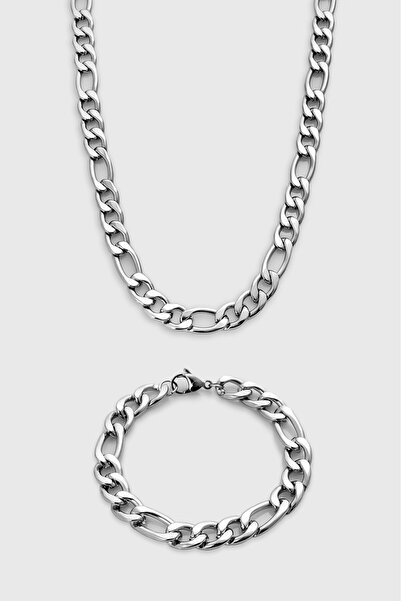 UKHWD SUPPLY 9mm Steel Chain Necklace & Bracelet Set - Ka1092Gm