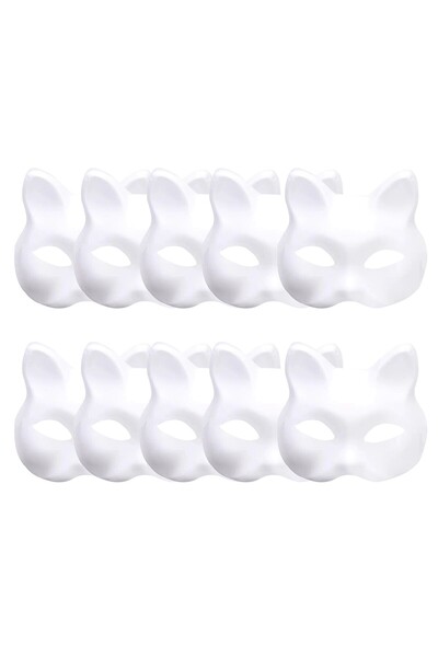 Choice3 10pcs White Plastic Cat Mask, White Role-Playing Anime Party Half Cos...