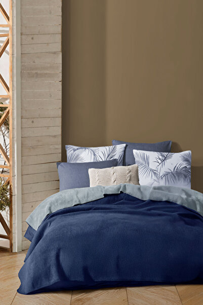 Elart Elegant Blanket Double Cotton (200X220Cm) Navy Blue-Grey