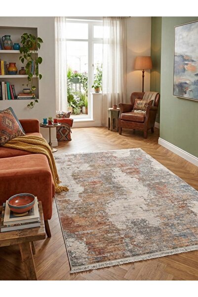 NevMahall Alya Serisi Vintage Eskitme Desenli Modern Yumuşak Dokulu Salon Kor...