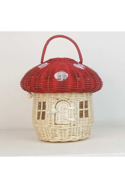 Choice Red Handmade Mushroom Basket Bag Rattan Woven Baskets Straw Storage Bo...