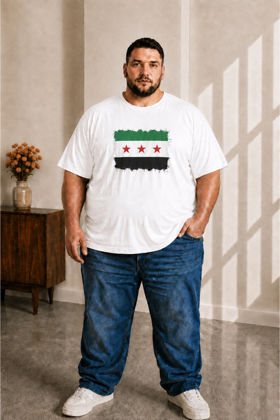 sngl tekstil Men's Large Size Short Sleeve Syria Flag Printed T-Shirt 3XL 4XL...