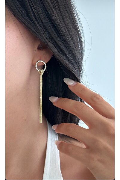 VNS Accessories Stone Ring Detailed Tassel Evening Dress Earrings (7 cm)