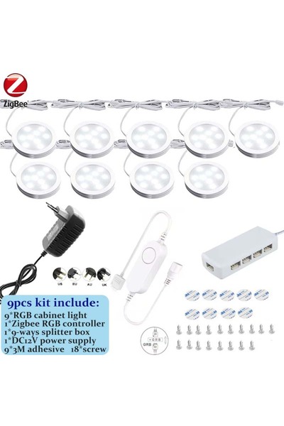 Choice EU Plug 9pcs RGB Kit DC12V Tuya Zigbee LED Round Under Cabinet Light K...