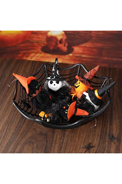 partidolu Halloween Örümcek Ağı Şeklinde Plastik Malzeme Koyma Kasesi 28x8 CM...
