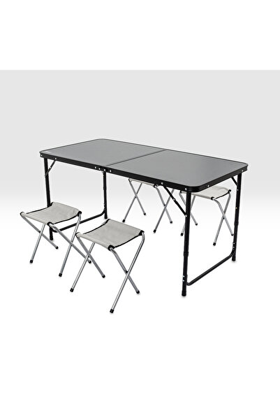 ARGEUS Katlanabilir Kamp Masası Seti - 4/6 Kişilik - 4 Tabureli - Elevate Plu...