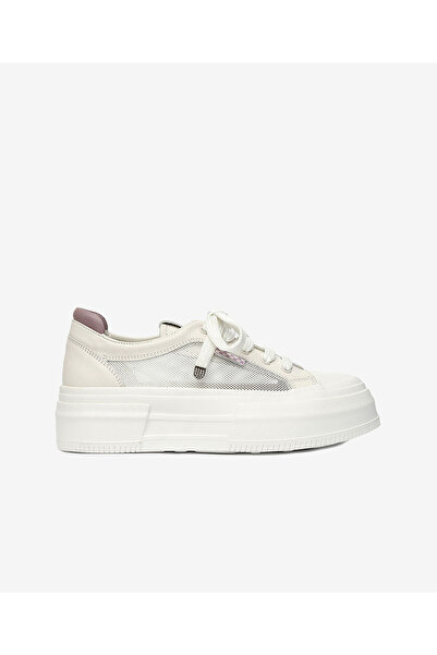 Greyder Kadın Kirli Beyaz Lila Hakiki Deri Sneaker Ayakkabı 4Y2SA33390