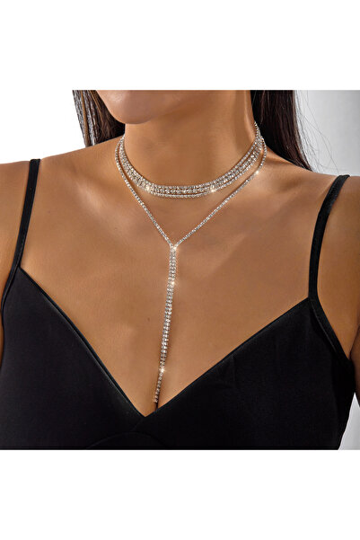 Choice RINHOO FRIENDSHIP NC25Y1073-4 Black Full Rhinestone Long Tassel Neckla...