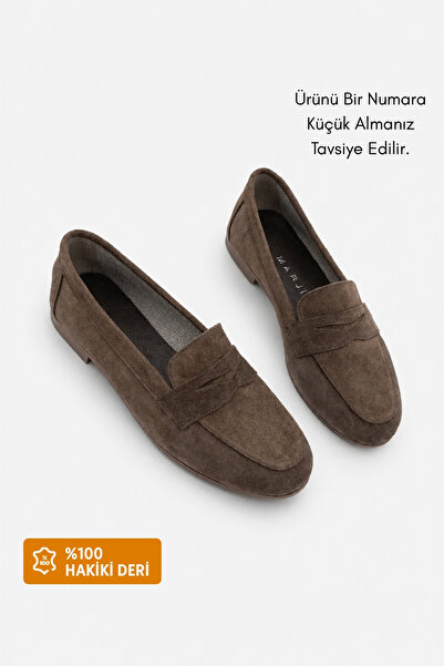 Marjin حذاء نسائي كاجوال من الجلد الطبيعي من Rosme Brown Suede