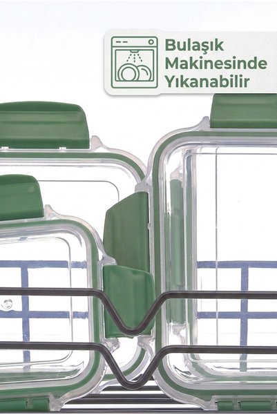 MAXİFRESH Storage Container Set with Lock, Leak-Proof Rectangular Kitchen Organizer Set of 5 Green
