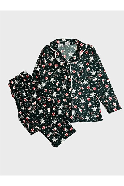 ALİŞ KİDS Girl's Cotton Green Suede Fabric Candy Snowman Christmas Pattern Sh...