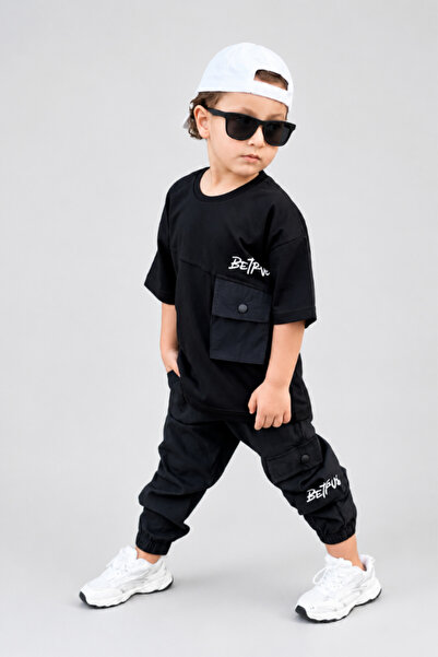 NOBLEKIDS Boy's Parachute Fabric Pants and Cotton T-Shirt Set Black