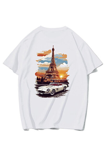BRZ COLLECTION Tricou unisex oversize Turnul Eiffel (ALB)