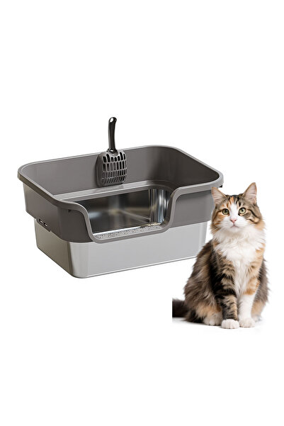 KidLe Stainless Steel Cat Litter Box with Scoop Anti Splashing and Easy Clean...