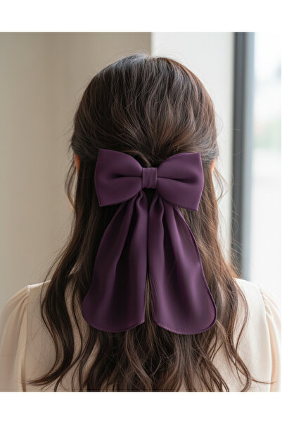 JZ MODA Purple Large Tailored Chiffon Bow with Automatic Buckle a