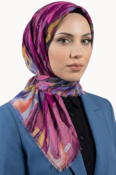 hadiora Women's Pink Purple Abstract Patterned Cotton Flared Scarf