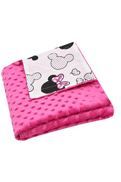 PRICHINDEL Pătură Minky cu fundițe roz închis, cu spate din bumbac, 80x100cm