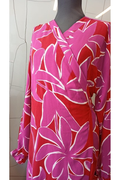 ShopxElbise Pembe Renk Yaprak Desenli Uzun Kadın Namaz Elbisesi