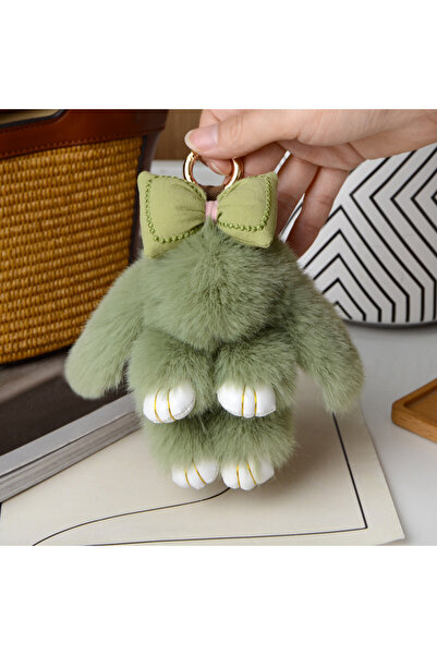Choice14 About 15 cm Green bow ZAKOL 15cm Fluffy Rabbit Fur Pompon Bunny Keyc...