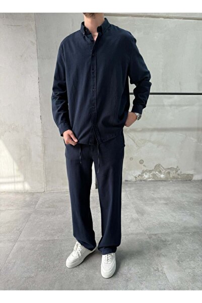 DIFRANSEL JEANS Linen Cotton Navy Blue Double Set