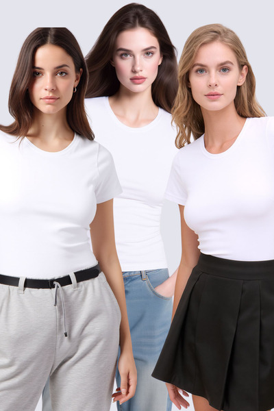 Pearlune Women's 3-Piece Crew Neck Short Sleeve Cotton Modal Stretch Undershi...