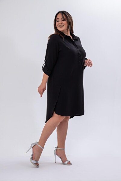 Roxxlen Γυναικείο φόρεμα μεγάλου μεγέθους με κουμπιά και σκίσιμο