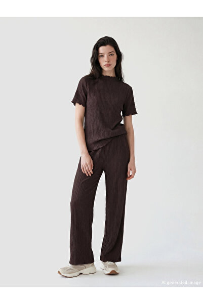 LC Waikiki Pantaloni de damă texturati cu talie elastică