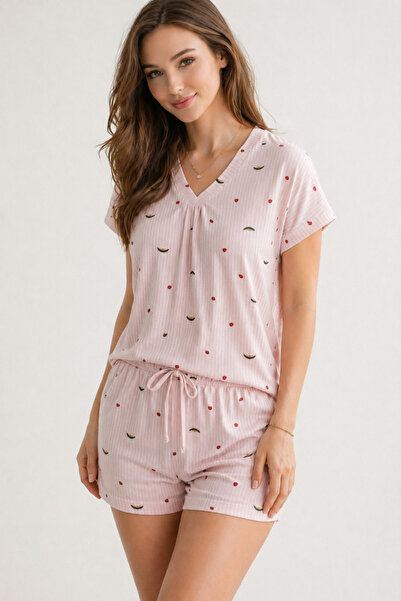 Rich Γυναικείο σετ πιτζάμες με βαμβακερό κοντομάνικο μπλουζάκι και σορτς με σ...