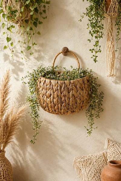 NEWNOW Ψάθινο Καλάθι Τοίχου Διακοσμητικό – Χειροποίητο Πλεκτό Ψάθινο Γλαστράκ...