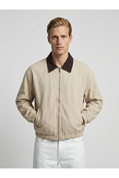 maroni Men's Gabardine Jacket with Oversize Collar, Elastic Sleeves and Waist...