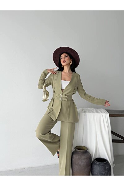 ZF BUTİK Premium Fit Belted Blazer Trousers Double Suit