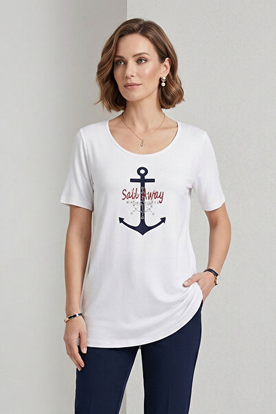 YXL COLLECTION Γυναικεία Μπλούζα Μεγάλου Μεγέθους από Λύκρα με Κέντημα Καπάκα...