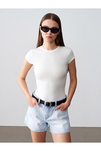 Dilvin 72316 100% βαμβακερό βασικό τζιν σορτς-μπλε