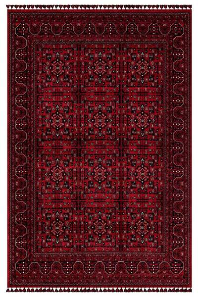SULTAN HALI Kırmızı Renkli Afgan Tarzı Altı Kaymaz Şönil Kilim