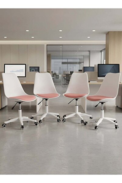 Taimi Set of 4-Ergonomic 360° Swivel Adjustable Height Chair, Pink Padded, wi...