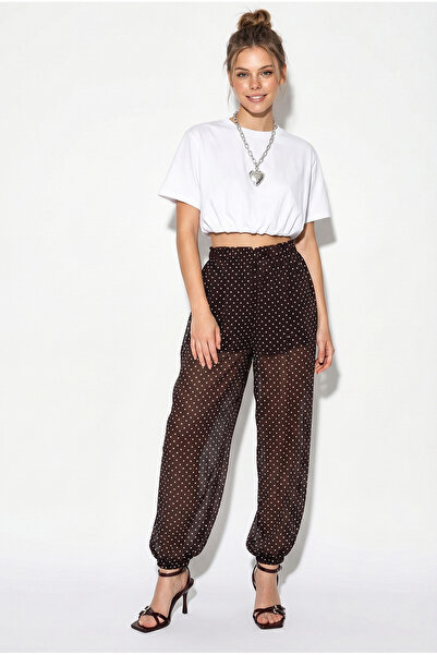 Bianco Lucci Γυναικείο σορτς με επένδυση, ελαστική μέση, πουά σιφόν σαλβάρι 1...