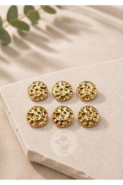 Kardelux Kabartmalı Gold Metalize Düğme-6'lı Set- Küçük Boy Çap 1.5cm