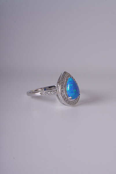 Aksesuaring 6*9mm Opal Taşlı Gümüş Yüzük