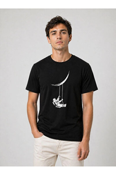 ERTAŞ TREND STORE Men's Astronaut Moon Themed T-Shirt Short Sleeve Summer Cre...