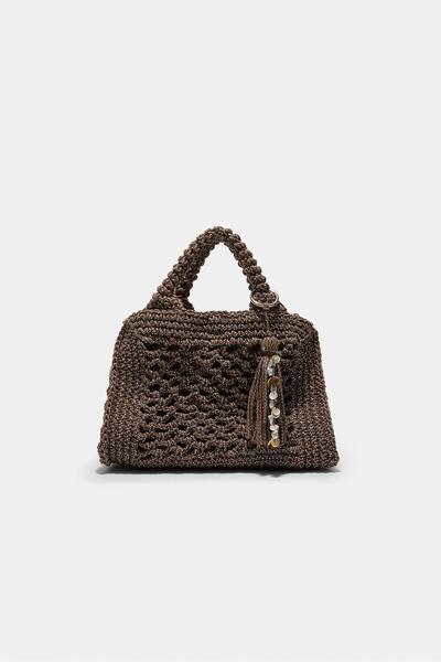 Stradivarius Metalik iplikli kroşe tote çanta