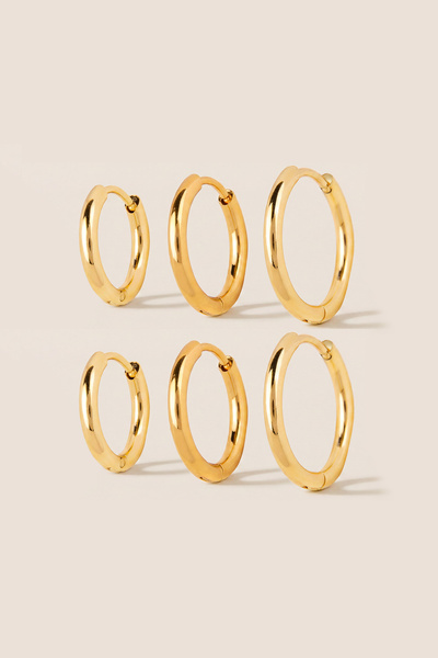 Hetra Gold Color Steel 10-12-14 mm 6-Piece Hoop Earrings 2 mm