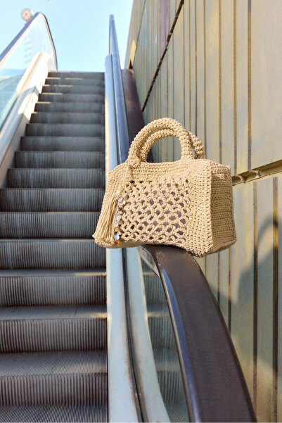 Stradivarius Metalik iplikli kroşe tote çanta