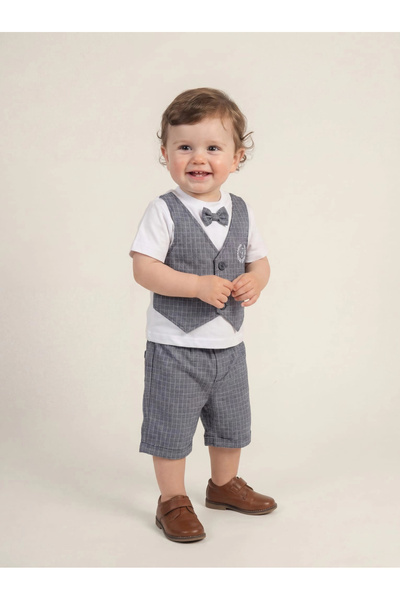 Bontino Baby Boy 100% Cotton Vest Look T-Shirt and Shorts Set - Stylish Ensem...
