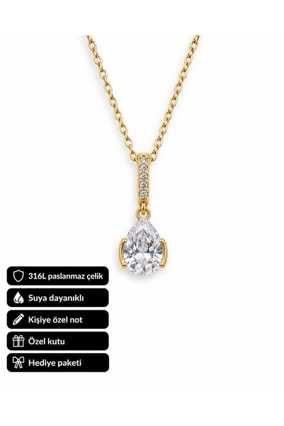 HER ŞEY NOTA www.herseynota.com Gift Drop Stone Detailed 316L Steel Gold Colo...