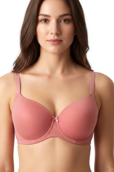 hadiora Women's Dusty Rose Ribbed Non-Padded Underwire Bra